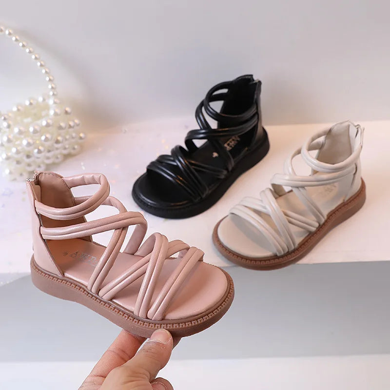 Sweet Princess Shoes for Little Girls 2026 Summer New Fashion Korean Edition High Top Roman Sandals for Girls