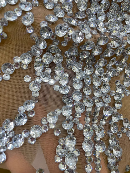 Rhinestones Sexy Mesh See Through Dress Party Evening Prom Celebrate Birthday Dress Singer Dancer Show Stage Wear