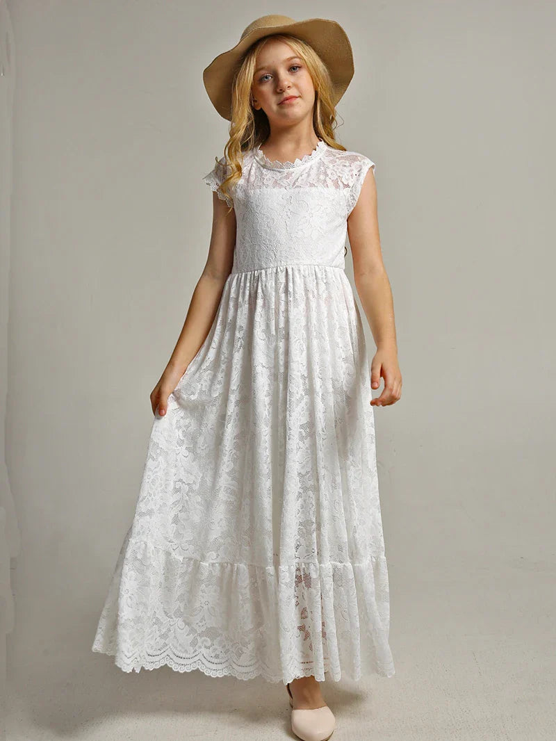 Princess Girls Lace Bohemia Long Dresses Baby Kids Flower Wedding Party Dress Cotton Lining Vestidos Costume Children Clothing