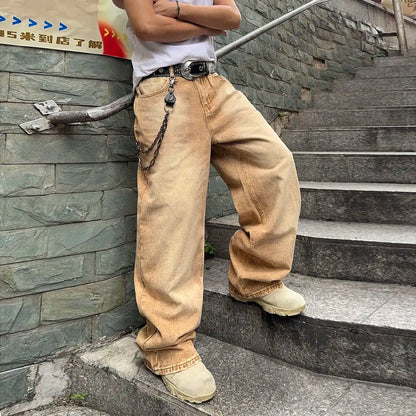 Vintage Men y2k Stretchy Baggy Denim Jeans For Men Fashion Casual pants Streetwear Denim Hip Hop Wide-Leg Straight Trousers