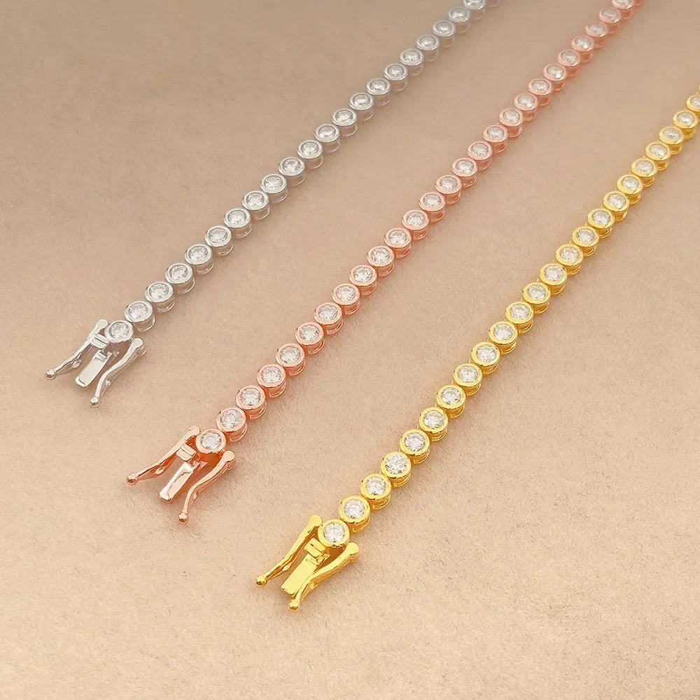 2mm 3mm Moissanite Tennis Bracelets for Women Bezel Set Round Bubble Lab Diamond with GRA S925 Silver Plated 18K Party Bracelet