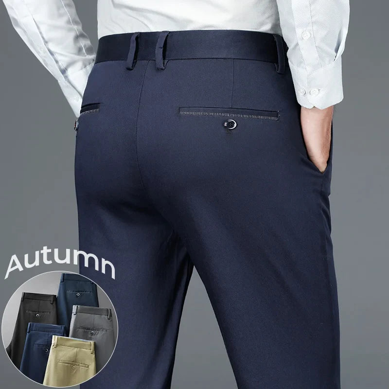 Business Formal Mens Casual Pants Autumn Winter Fashion Anti-wrinkle Straight Stretch Trousers Male Office Classic Suit Pants
