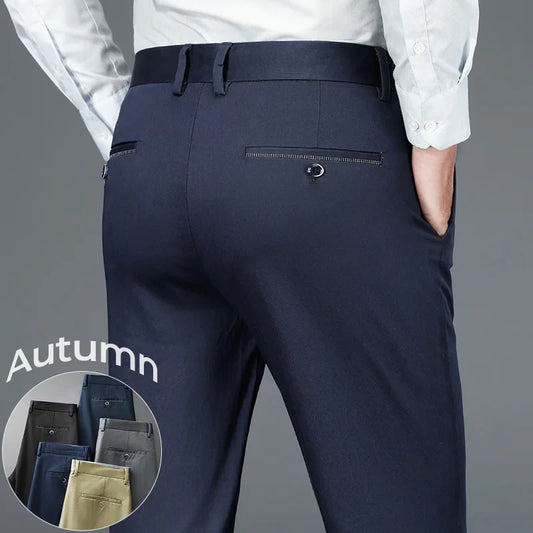 Business Formal Mens Casual Pants Autumn Winter Fashion Anti-wrinkle Straight Stretch Trousers Male Office Classic Suit Pants