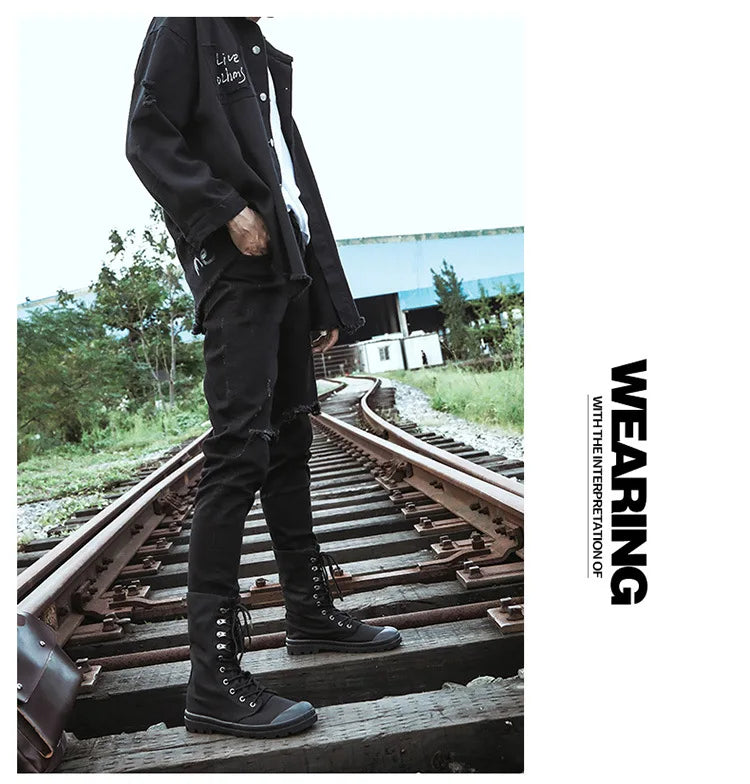 Men Boots Outdoor Fashion Men's Casual Shoes Canvas High Top Shoes Ankle Boots Black High Top Boots