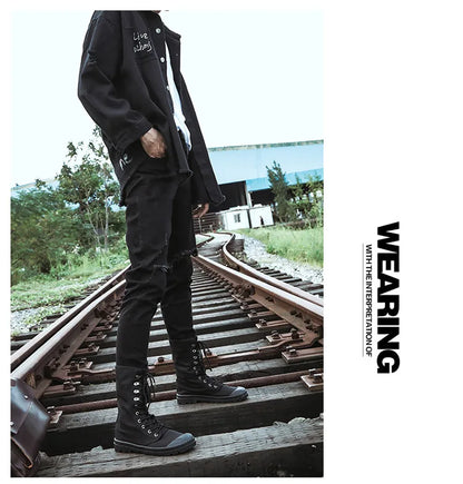 Men Boots Outdoor Fashion Men's Casual Shoes Canvas High Top Shoes Ankle Boots Black High Top Boots