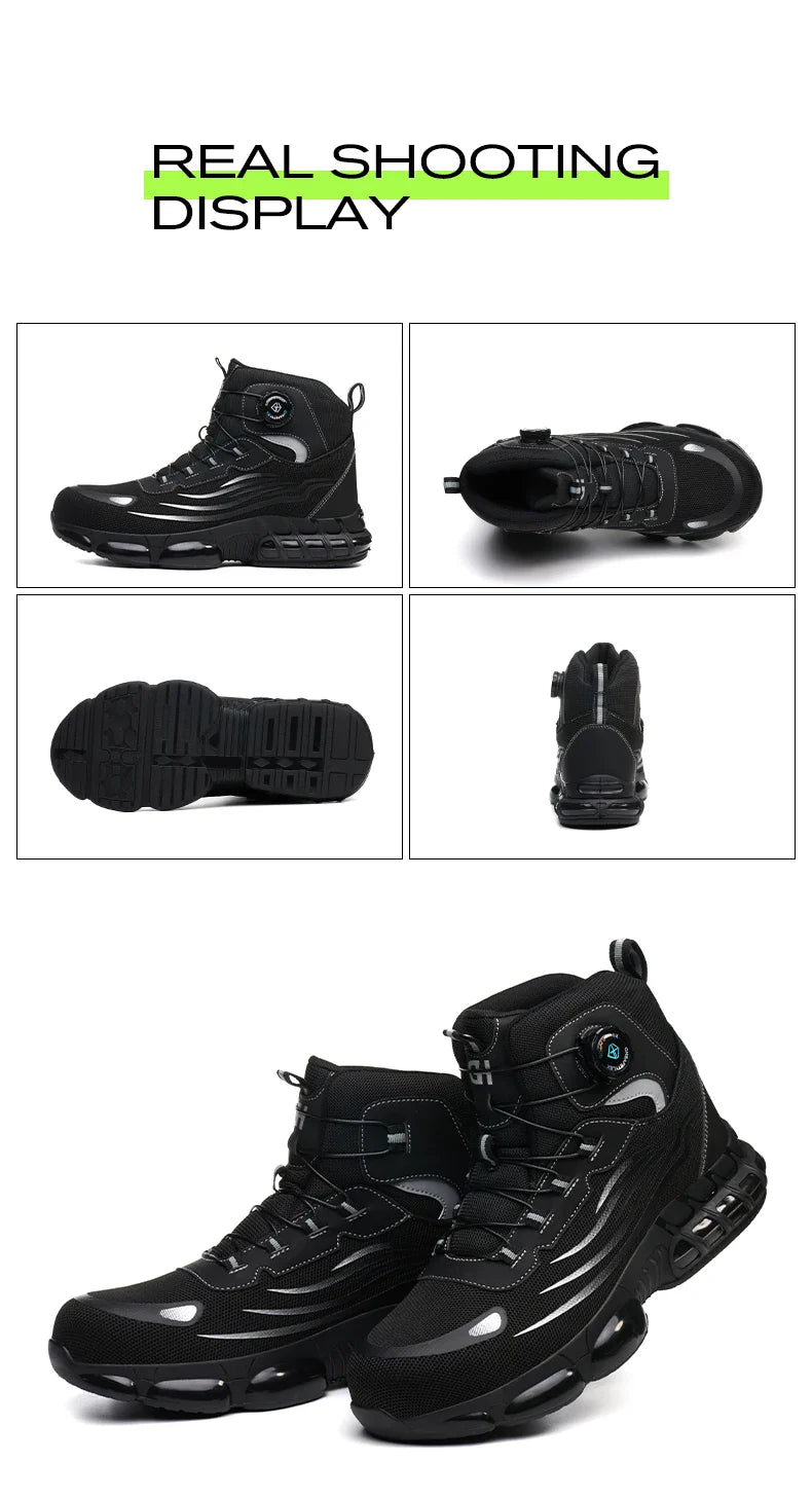 Rotating Buttons Safety Shoes Men Waterproof Steel Toe Safety Footwear Work Boots Men Anti-smash Anti-puncture Protective Boots