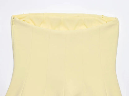 2026 Spring Summer Butter Yellow Sexy Women Tops Fashion Solid Strapless Short Tops Chic Streetwear Ladies Tops