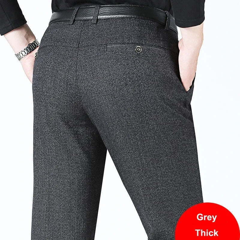 Autumn Summer Men's Slim Casual Pants Fashion Business Stretch Thicken Trousers Men Brand Solid Pant Black Navy Man Plus Size