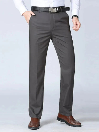 Mens Summer Thin Suit Pants Casual Autumn Thick 100% Cotton Classic Business Fashion Stretch Trousers Male Brand Clothes GOZBKF