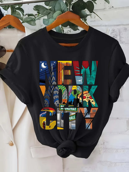 Women's short-sleeved crew neck T-shirt, casual style, New York City print, summer style.Summer Streetwear graphic t shirts Y2K