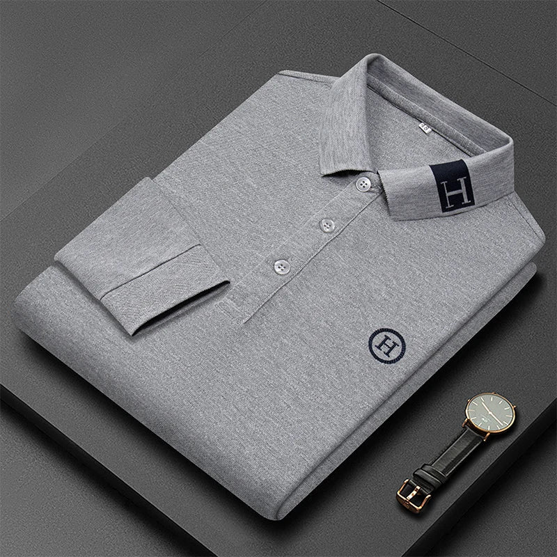 New Best-selling Spring and Autumn Men's Trendy Fashion Lapel Embroidered Long Sleeved Top Polo Shirt Sweatshirt T-shirt