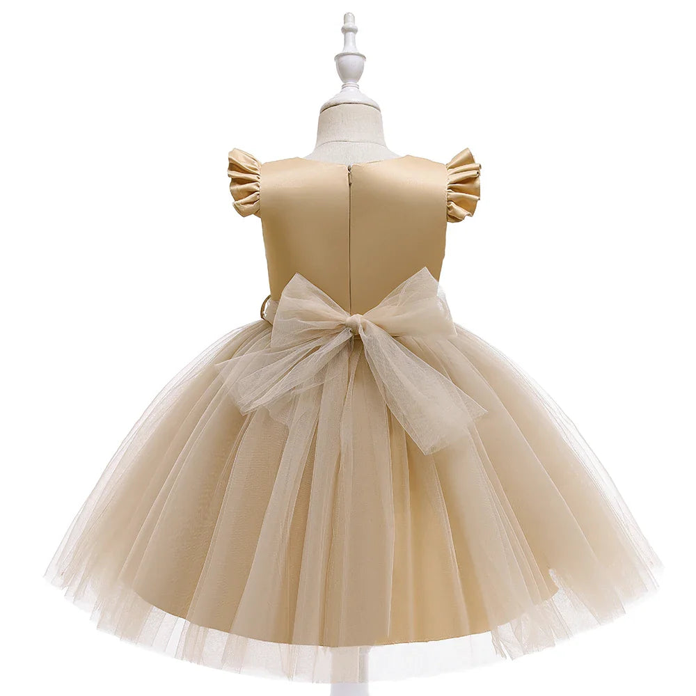 Summer Bow Wedding Party Girls Dress Elegant Tulle Bridesmaids Princess Evening Dresses for Girl Gala Birthday Host Prom Costume