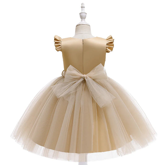 Summer Bow Wedding Party Girls Dress Elegant Tulle Bridesmaids Princess Evening Dresses for Girl Gala Birthday Host Prom Costume