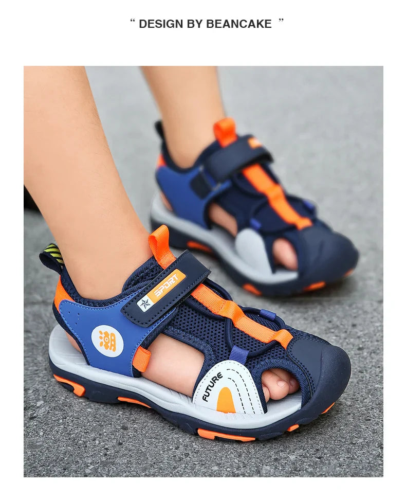 New Style 2024 Summer Beach Water Children Sandals Fashion Shoes Outdoor Non-slip Soft Bottom Shading Leather Boys Comfortable