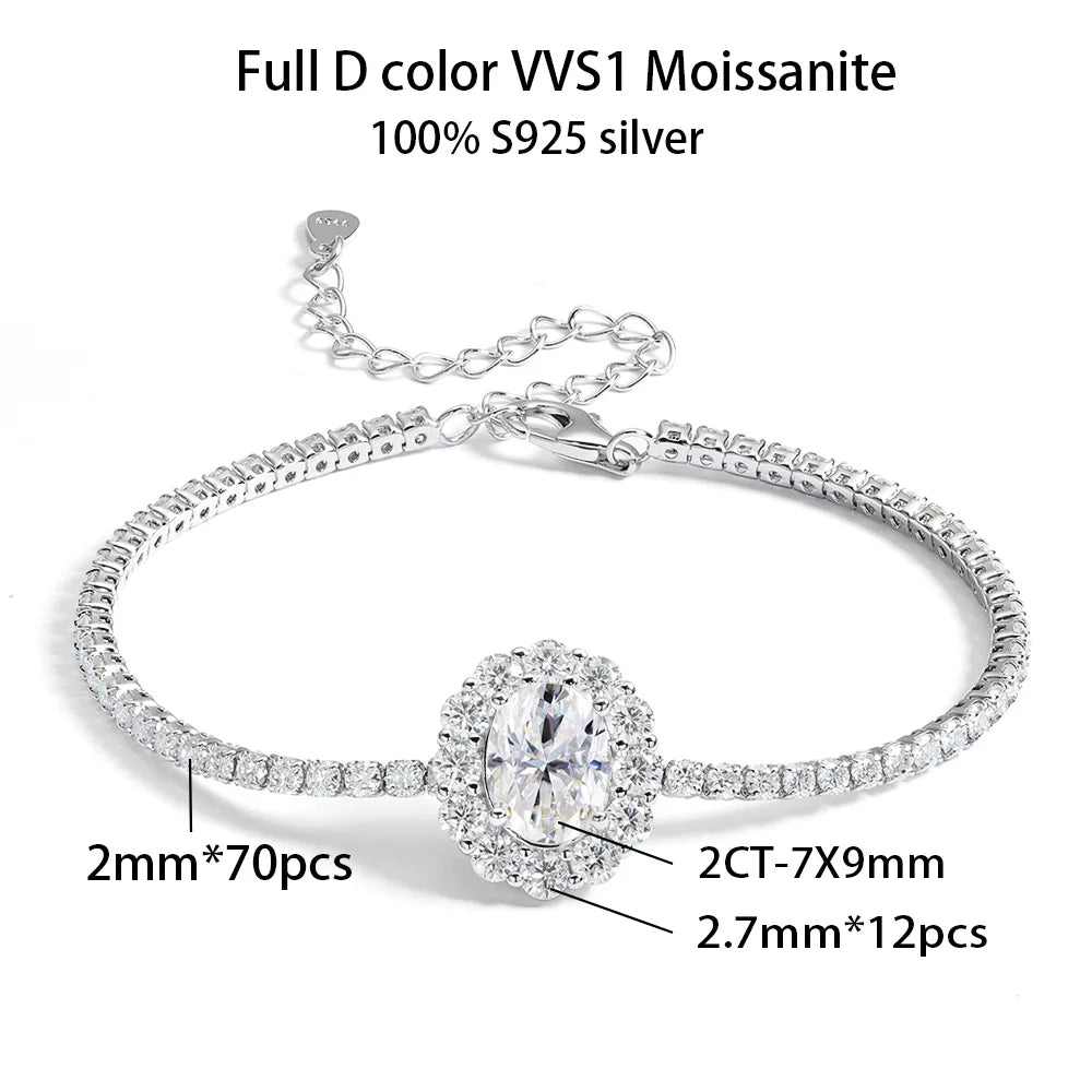 2CT 7X9mm Moissanite Tennis Bracelet For Women S925 Sterling Silver Pear Pass Diamond Test Sparkling Fine Jewelry Gift