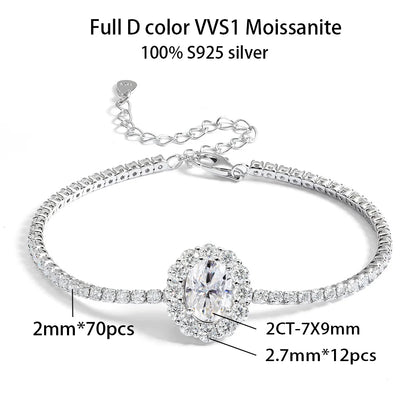 2CT 7X9mm Moissanite Tennis Bracelet For Women S925 Sterling Silver Pear Pass Diamond Test Sparkling Fine Jewelry Gift