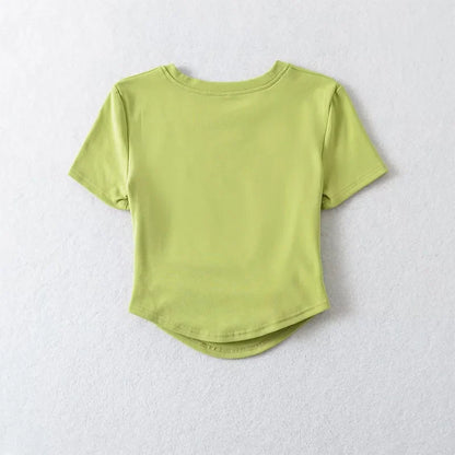 Harajuku Women Crew Neck Short Sleeve Cotton Tee With Ruched Sides Detail T-shirts