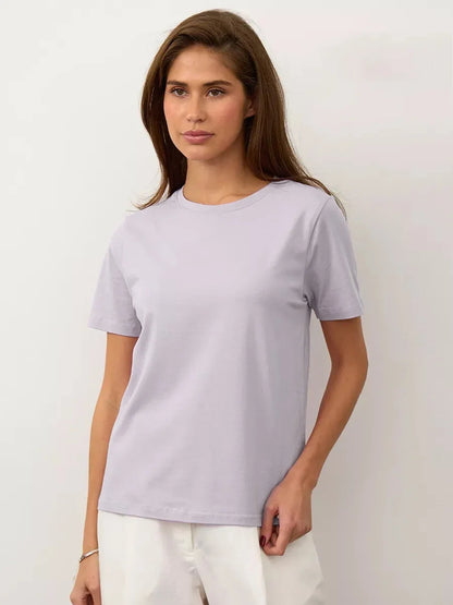 Summer 100% Cotton Women's T-shirt Bottoming Basic Fashionable Lady Short Sleeve Loose Tops Shirts Solid 230g/㎡ Tops
