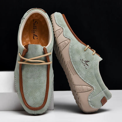 Novos Tênis Masculinos Casuais de Couro Feitos à Mão da Moda 2024 Design Sapatilhas Masculinas Mocassins Respiráveis Cano Baixo Sapatos Flats Dirigir Tamanho Grande
