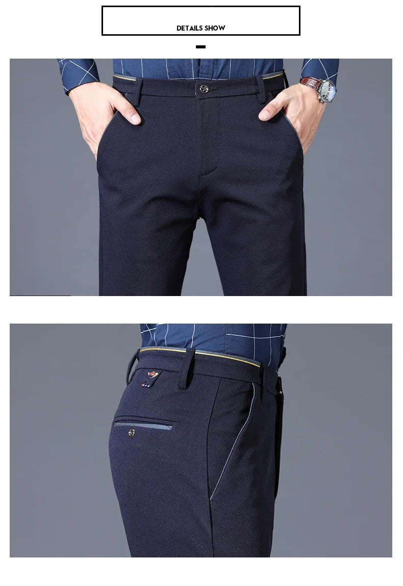 Winter New Classic Men's Fleece Casual Pants Thickened Straight Slim Warm Business Casual Office Male Velvet Trousers