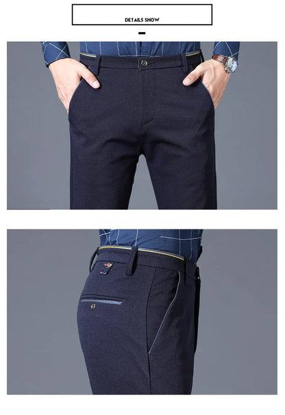 Winter New Classic Men's Fleece Casual Pants Thickened Straight Slim Warm Business Casual Office Male Velvet Trousers