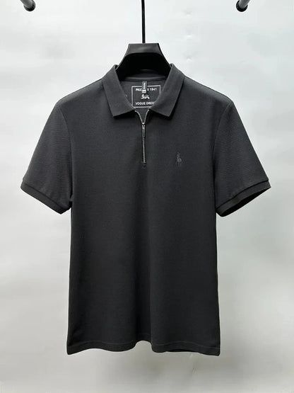 High end brand embroidered men's short sleeve half zip polo shirt short sleeve summer breathable business casual Paul T-shirt