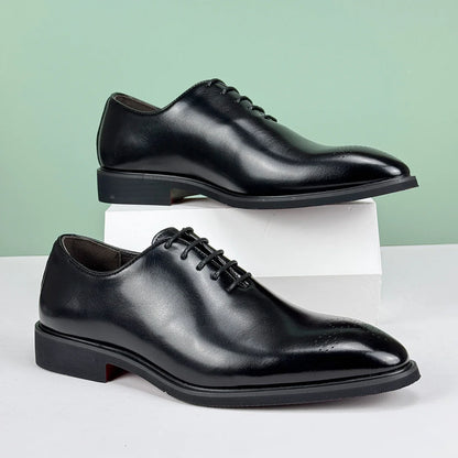 Men's British Style Oxford Loafers Formal Leather Shoes Pointed Toe Breathable Non-Slip Business Dress Wedding Office Red Sole
