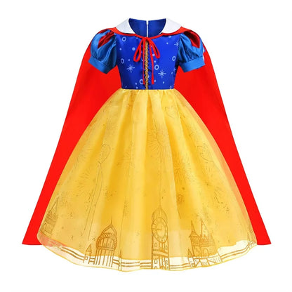 Holiday Party Birthday Gift Girls Cosplay Elsa White Snow Moana Princess Dress Summer Casual Dress + Accessories Set