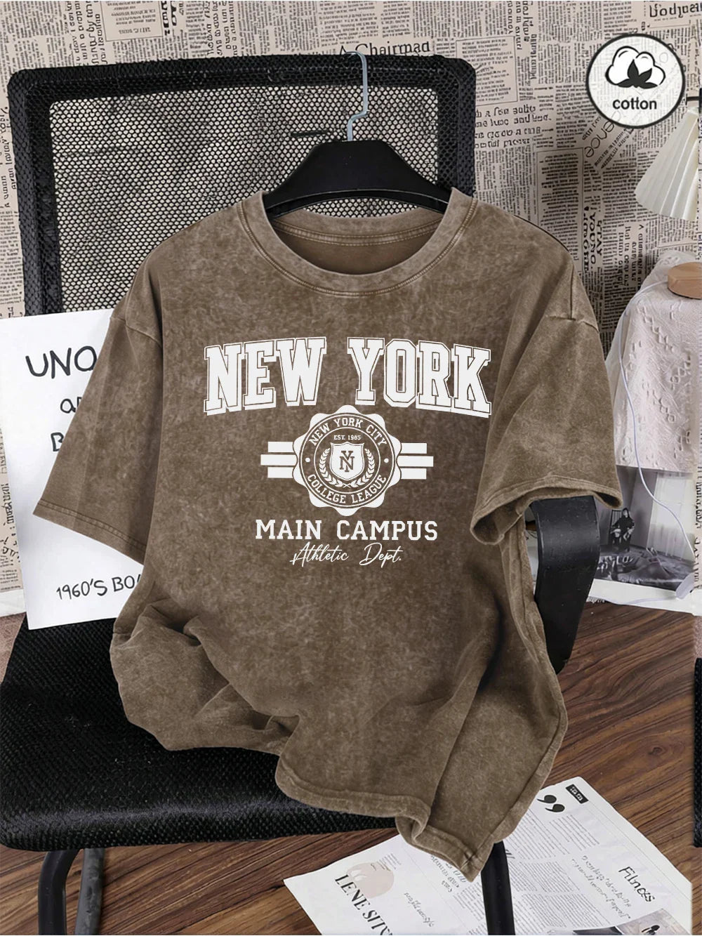 New York City Letter Printed Washed T-Shirts Men Oversize Cotton T Shirt Summer O-Neck Short Sleeve Tops Casual Male Clothes