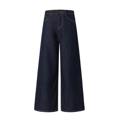 Vintage Washed Wide Leg Jeans Women Deep Blue High Waist