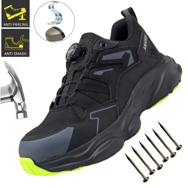 Rotating Button Safety Shoes Men Steel Toe Sneaker Work Shoes Man Puncture Proof Work Safety Boots Black Protective Shoes