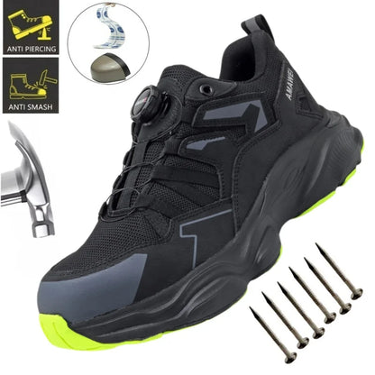 Rotating Button Safety Shoes Men Steel Toe Sneaker Work Shoes Man Puncture Proof Work Safety Boots Black Protective Shoes