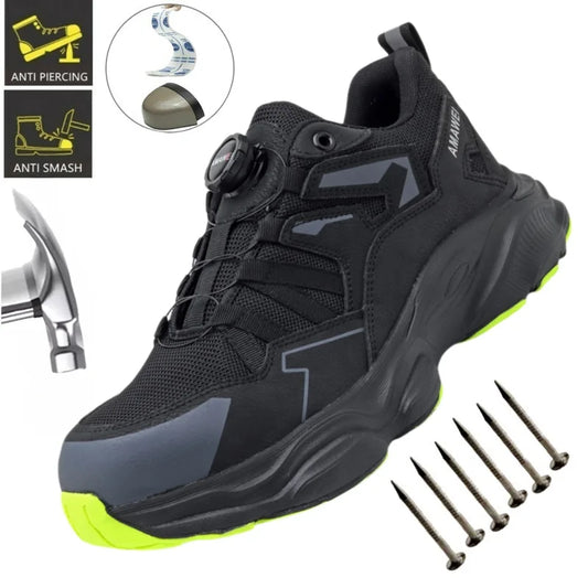 Rotating Button Safety Shoes Men Steel Toe Sneaker Work Shoes Man Puncture Proof Work Safety Boots Black Protective Shoes