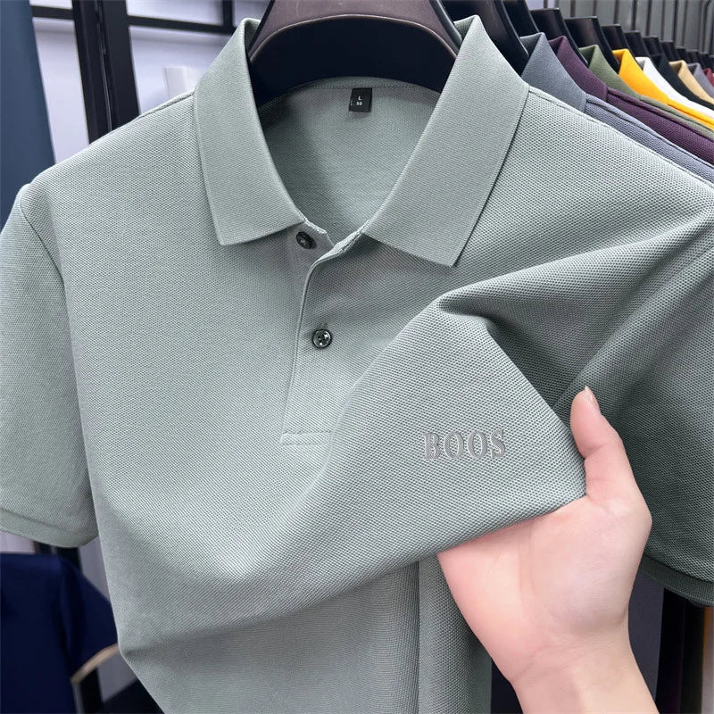 Cotton100% Men's Summer High Quality Short Sleeves Polo Shirt Lapel Button Letter Printing T-Shirt Business Leisure Men Clothing