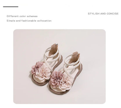 Girls' Sandals 2024 Summer New Children's Flower Princess Shoes Soft Sole Anti Slip Baby Girls' Roman Sandals