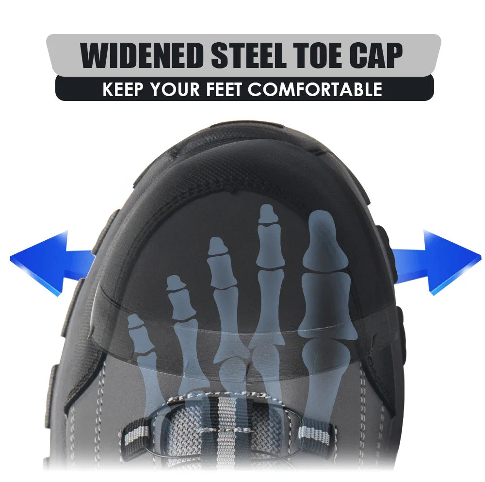Men's Steel-Toed Safety Shoes With Anti-Crush, Anti-Puncture And Anti-Slip Soles, Fashionable Button Industrial Work Shoes