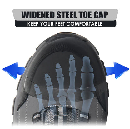 Men's Steel-Toed Safety Shoes With Anti-Crush, Anti-Puncture And Anti-Slip Soles, Fashionable Button Industrial Work Shoes
