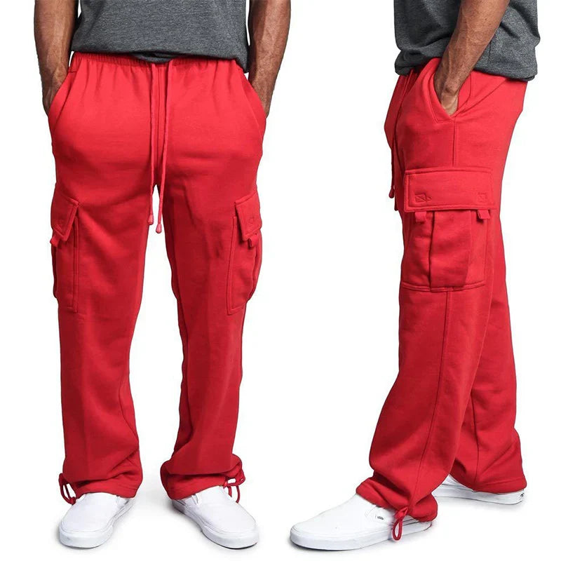 Mens Sweatpants Straight Fit Joggers for Sports and Streetwear Loose Oversized Drawstring Long Pants Men Multi-Pocket Pants
