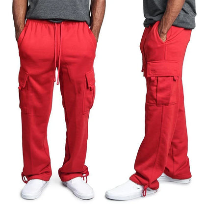 Mens Sweatpants Straight Fit Joggers for Sports and Streetwear Loose Oversized Drawstring Long Pants Men Multi-Pocket Pants