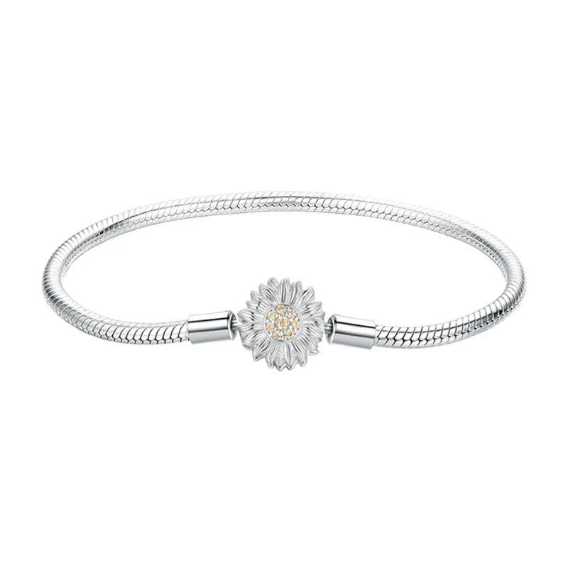 Original Solid 925 Sterling Silver 3mm Snake Chain Bracelet for Women Men, White Gold Plated Charm Bracelet DIY fit Beads