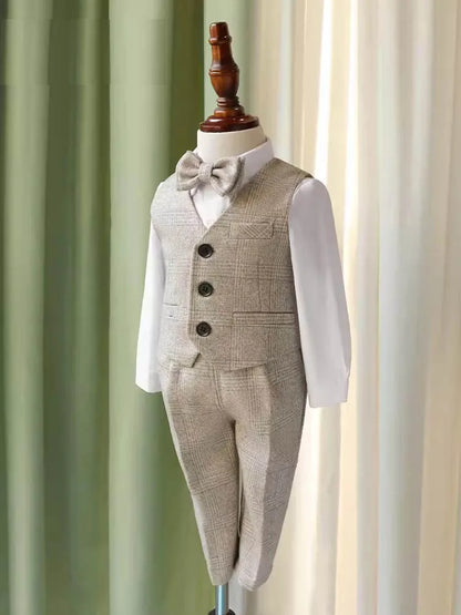 Children Luxurious Photograph Suit Boys Jacket Vest Pants Bowtie 4PCS Wedding Suit Kids Ceremony Party Tuxedo Dress Baby Costume