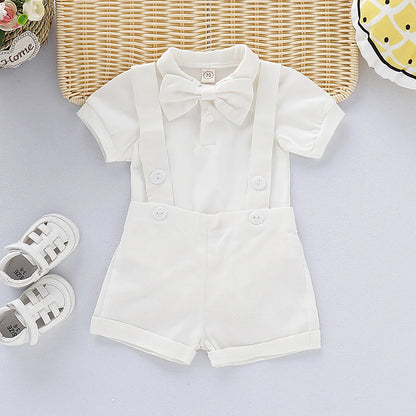 Summer Kids Baby Boys Short Sleeve Rompers + Braces Shorts Clothing Sets Baby Boys Gentleman Children's Clothes Suit