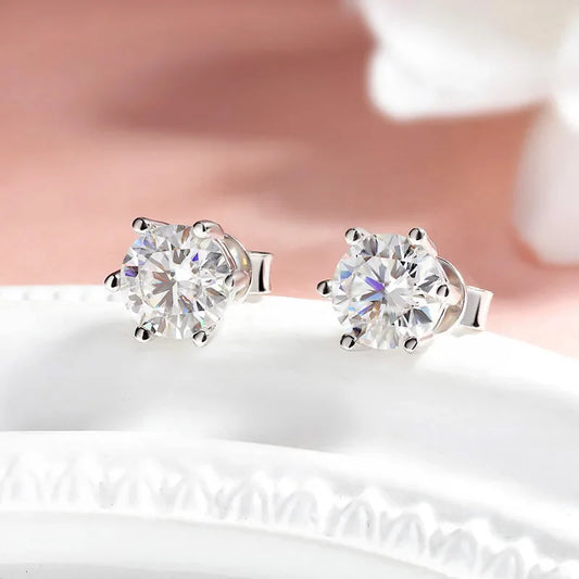 0.1-3CT Certified Moissanite Stud Earring for Women Classic Sparkling Lab Diamond Sterling Silver 925 Jewelry 6-Claws