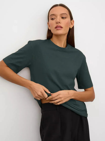 Summer 100% Cotton Women's T-shirt Bottoming Basic Fashionable Lady Short Sleeve Loose Tops Shirts Solid 230g/㎡ Tops