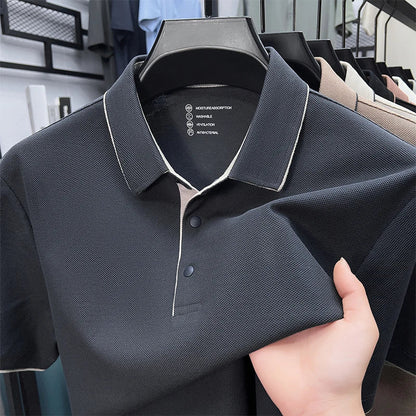 High quality 100% cotton solid color short sleeve polo shirt unique button men summer breathable comfort texture lapel T-shirt