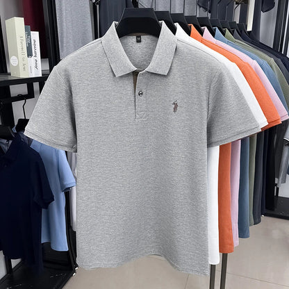 100% pure cotton high-end brand men's short sleeve polo shirt summer fashion customization horse embroidery classic Paul T-shirt
