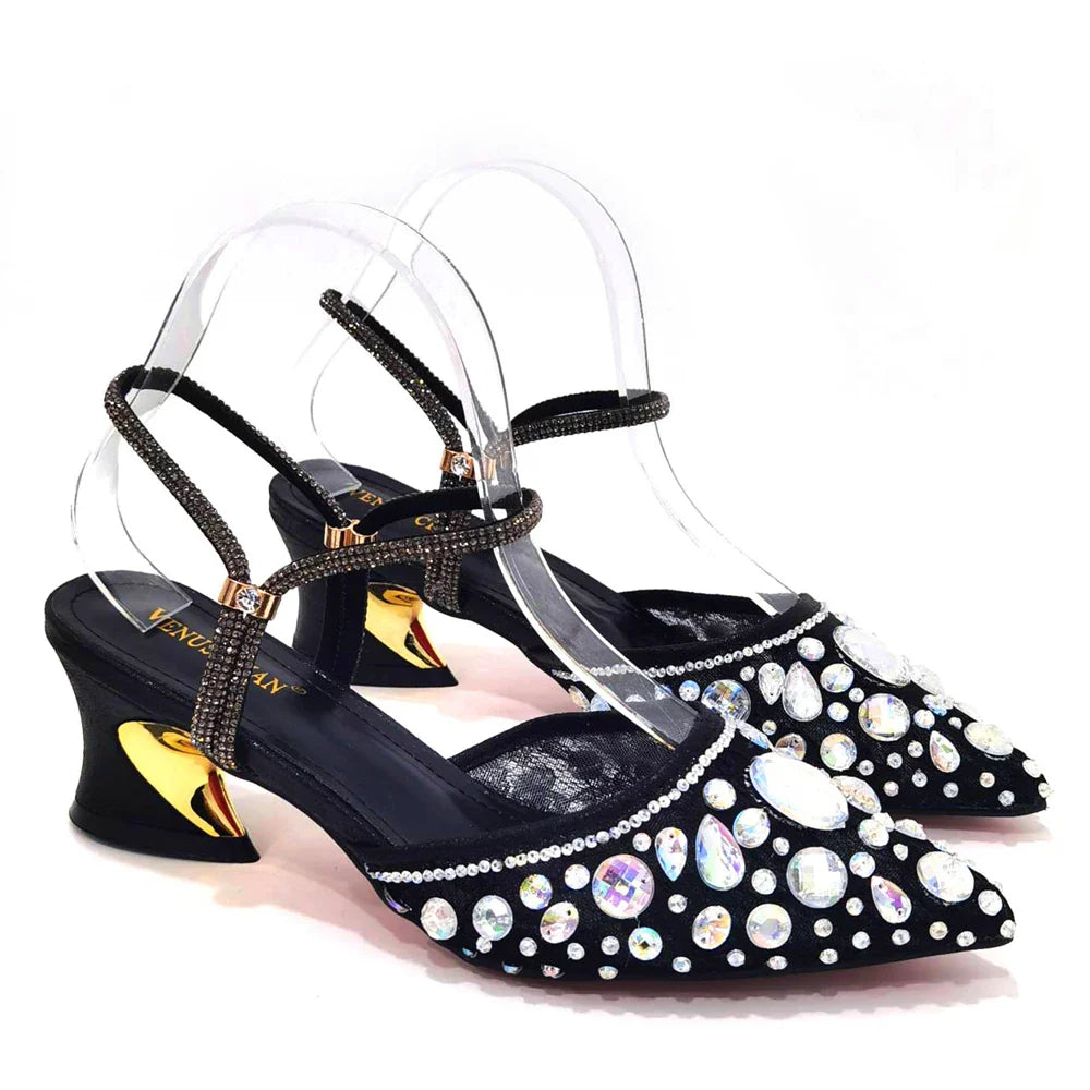 Newest INS Style Lace Elegant High Heels Pointed-Toe Nigeria Popular Design African Ladies Shoes And Bag Set