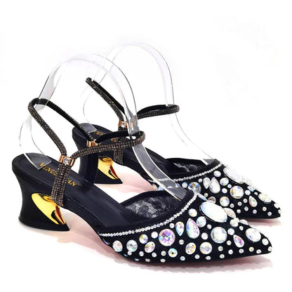 Newest INS Style Lace Elegant High Heels Pointed-Toe Nigeria Popular Design African Ladies Shoes And Bag Set