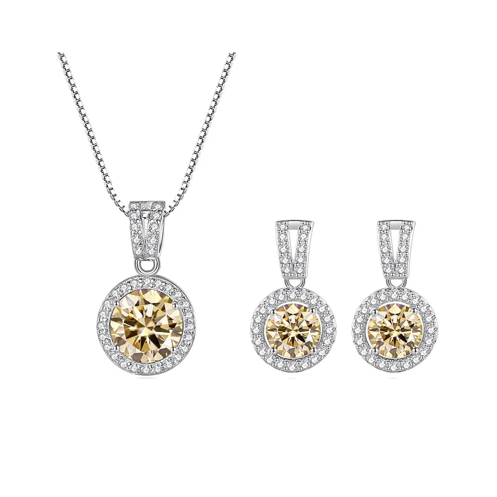 2ct total Moissanite Jewelry Set Sterling Silver 925 Necklace Earrings Fine Jewerly Wedding Set Pass Dismond Tester