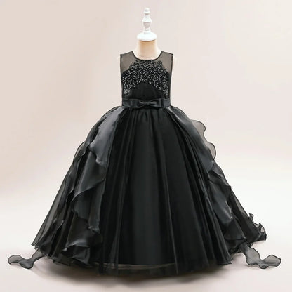 Teens Girls Sequins Princess Party Dresses White Bridesmaid Flower Kids Dresses For Girl Wedding Prom Gown Pink Birthday Vestido
